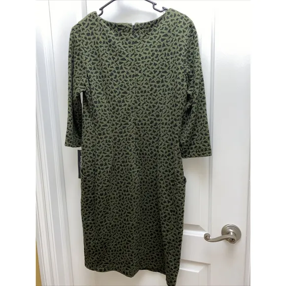 NWT Sharagano Textured Long Sleeve Bodycon Dress Size 8 Green Black