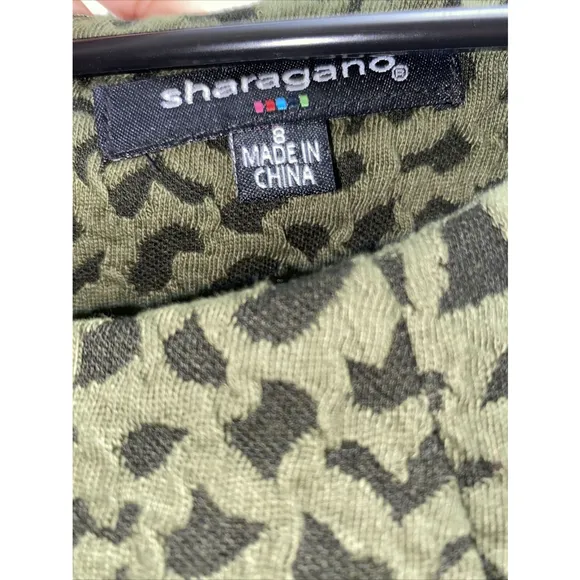 NWT Sharagano Textured Long Sleeve Bodycon Dress Size 8 Green Black