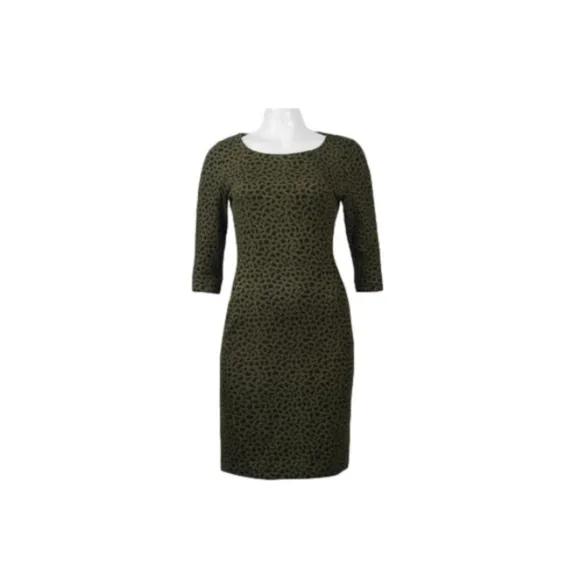 NWT Sharagano Textured Long Sleeve Bodycon Dress Size 8 Green Black