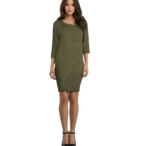 NWT Sharagano Textured Long Sleeve Bodycon Dress Size 8 Green Black