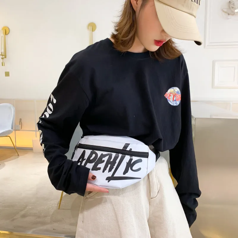 Nylon printed letters small satchel