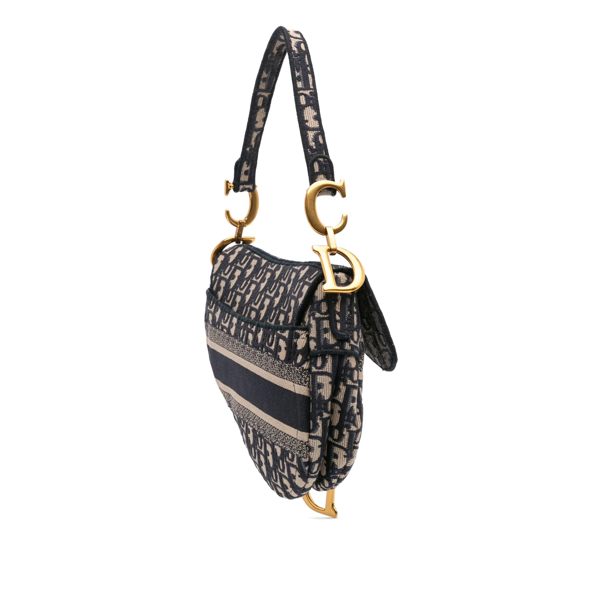 Oblique Embroidered Canvas Saddle Bag