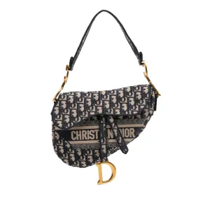 Oblique Embroidered Canvas Saddle Bag