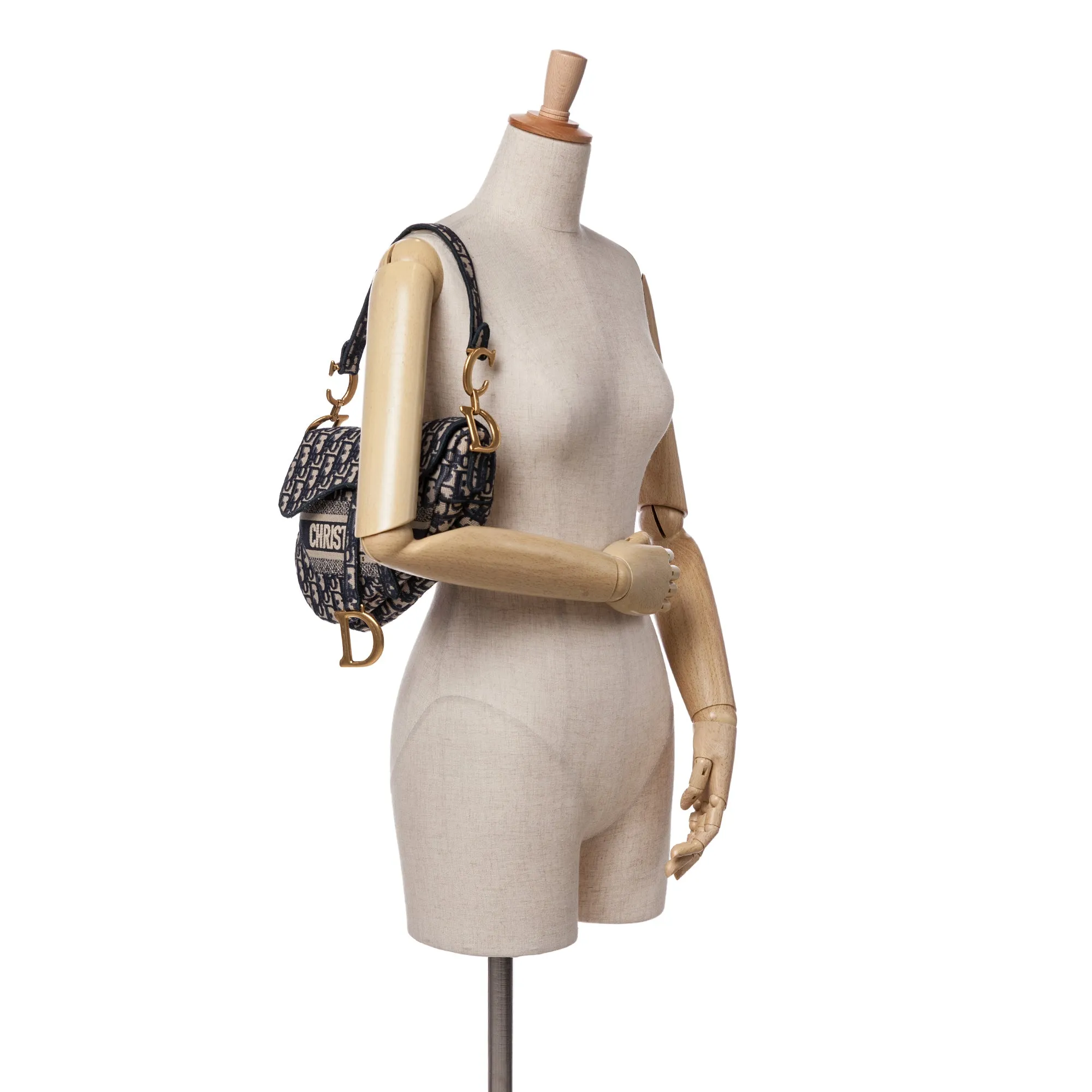Oblique Embroidered Canvas Saddle Bag