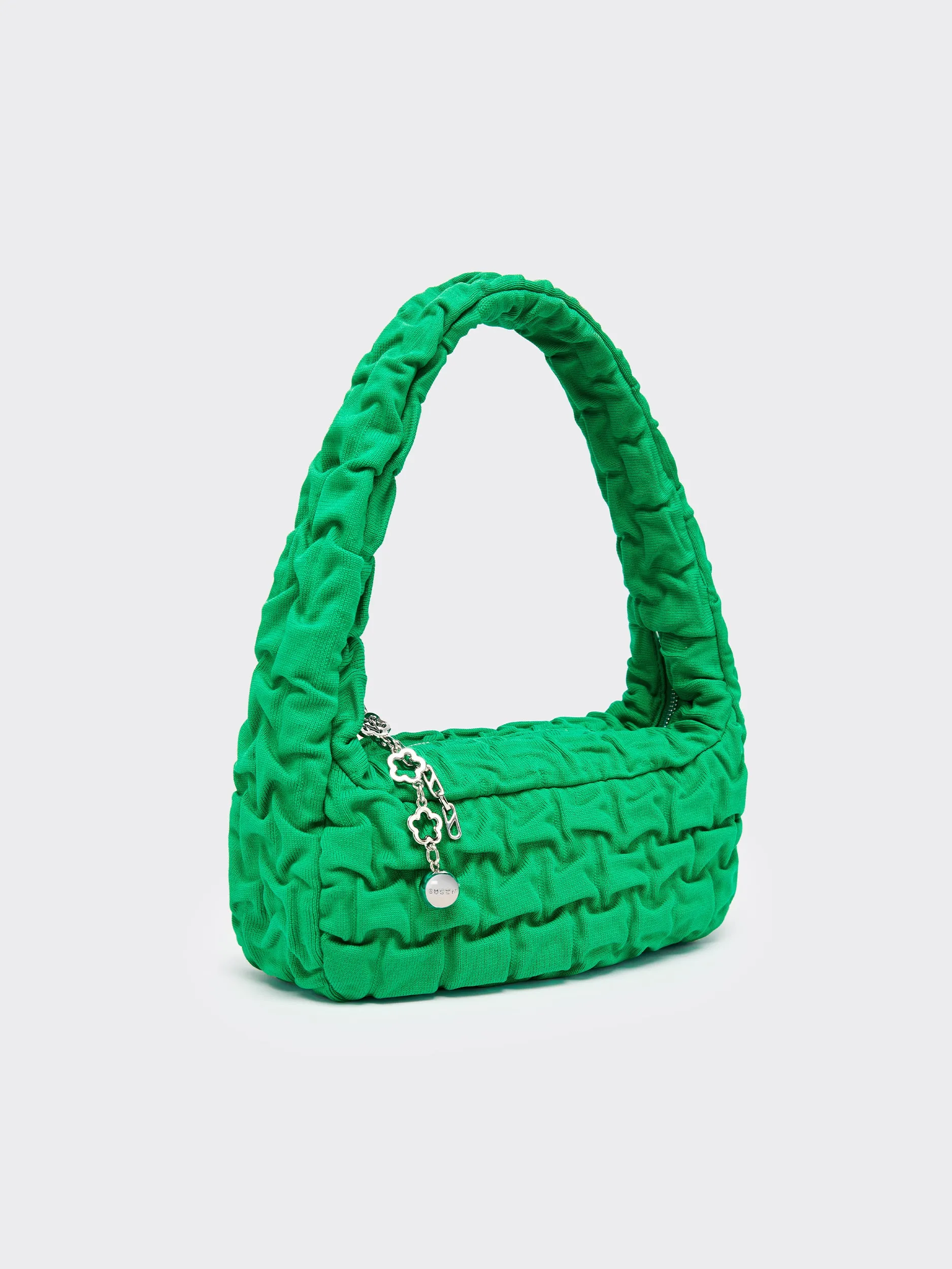 One Shoulder Pleated Toast Bag - Green