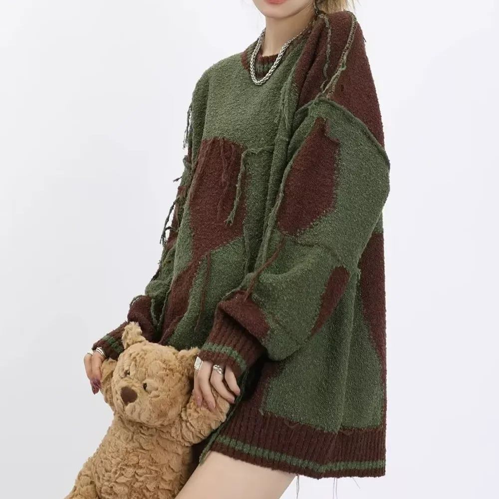 OOC' Contrast Color Tassels Sweater