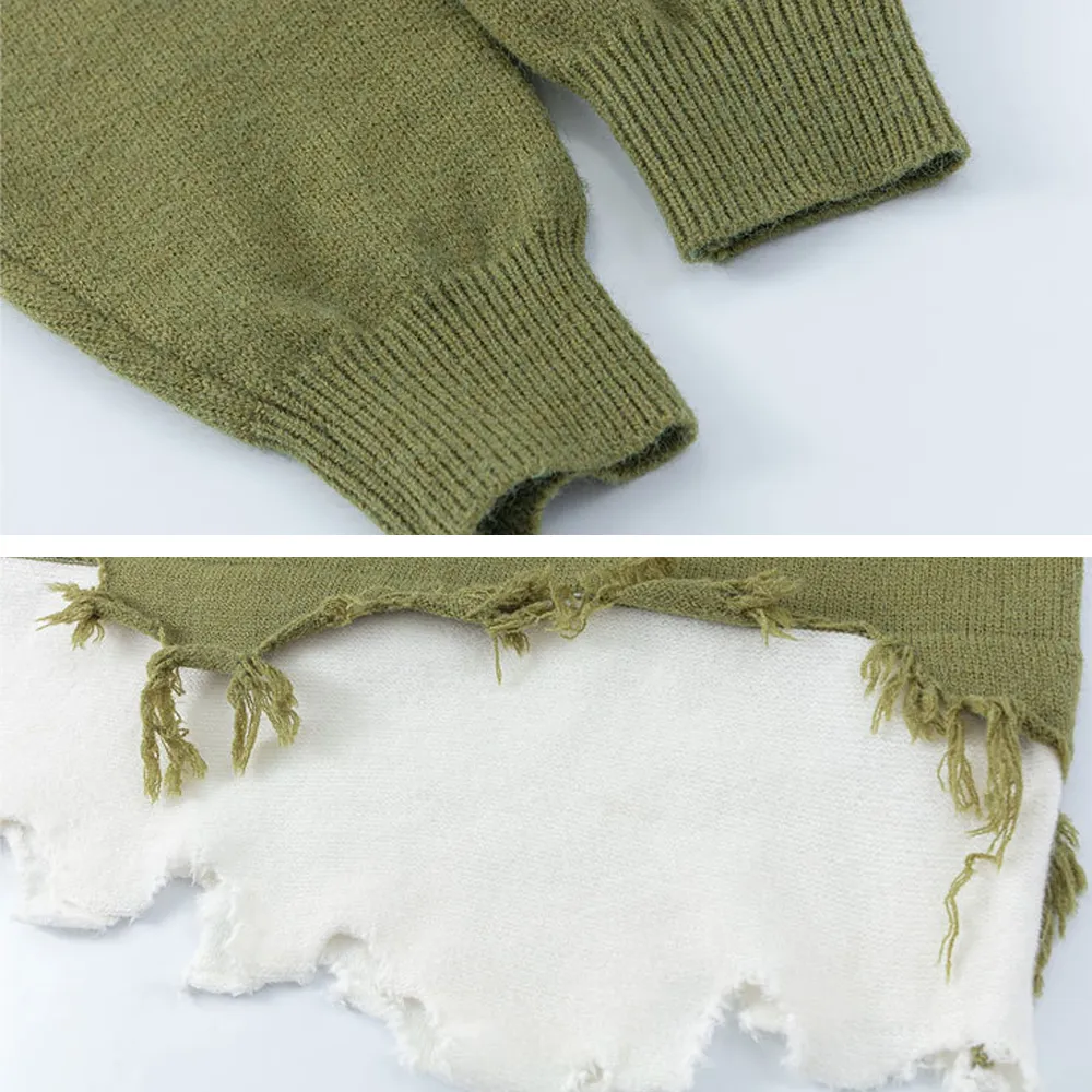 OOC' Irregular Tattered Tassels Sweater