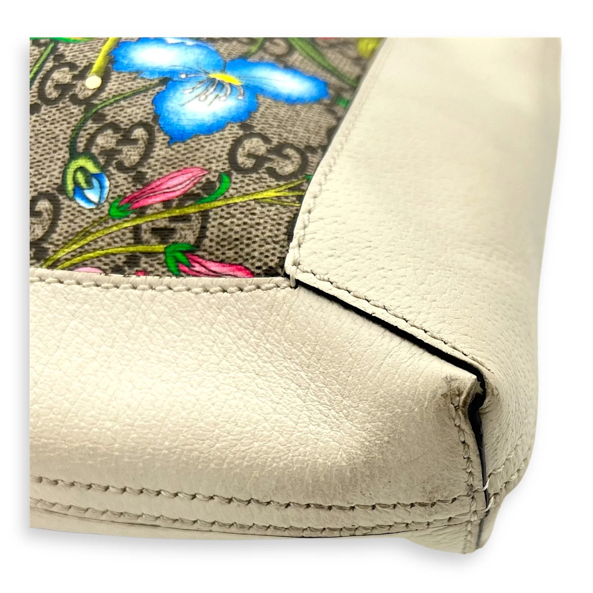 Ophidia Tote Bag White in Coated Canvas, Gold hardware