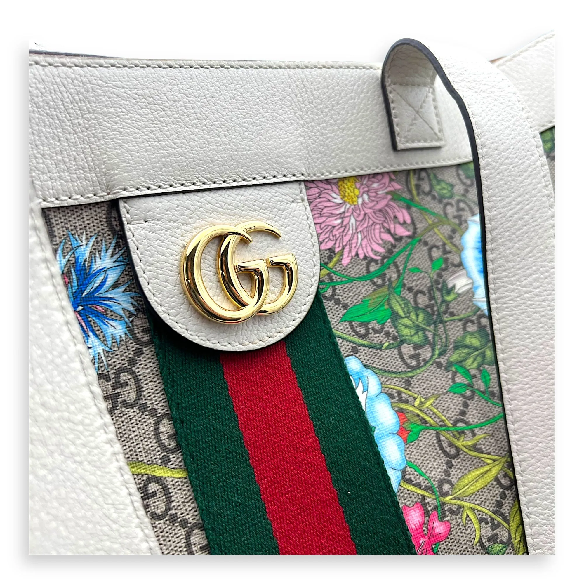 Ophidia Tote Bag White in Coated Canvas, Gold hardware