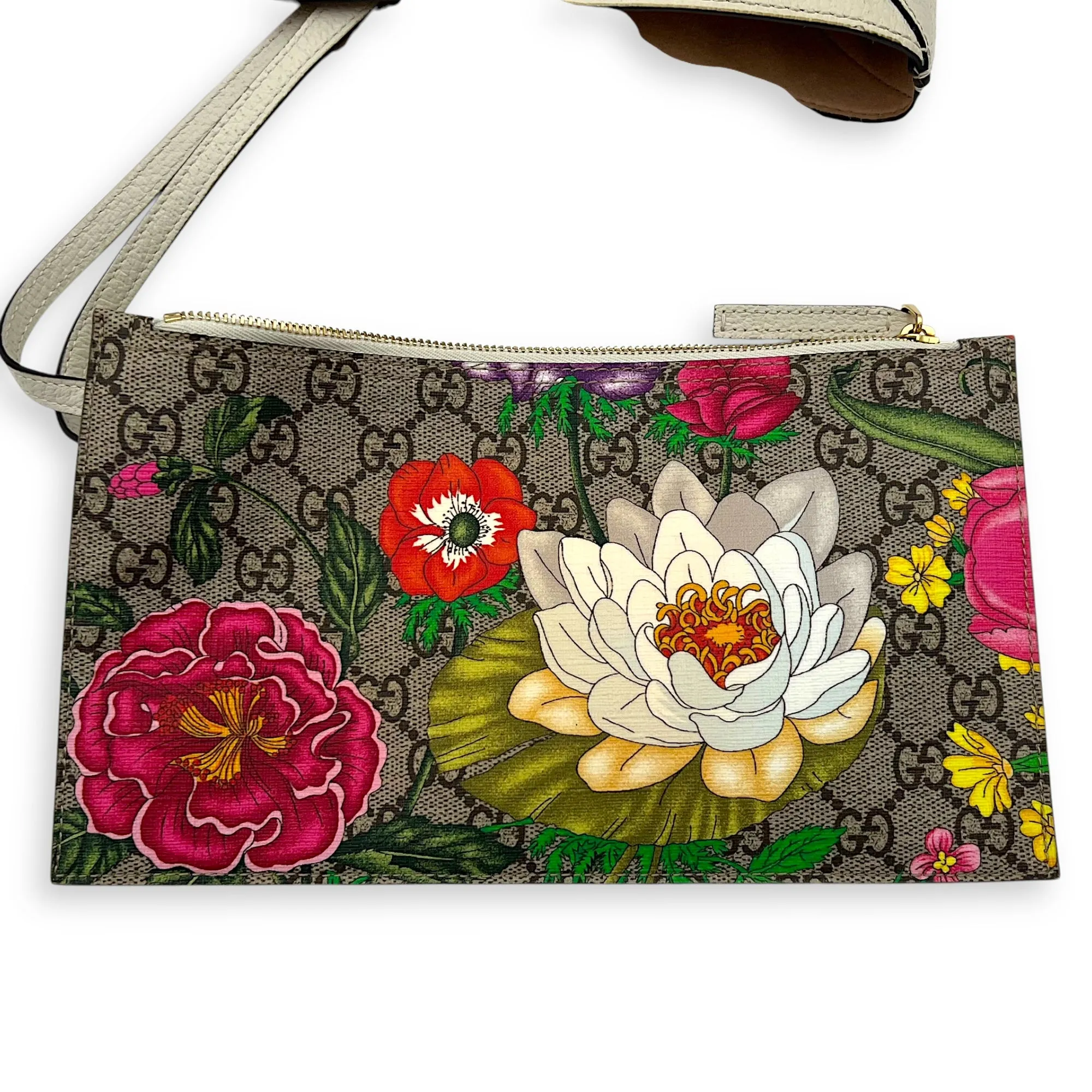 Ophidia Tote Bag White in Coated Canvas, Gold hardware