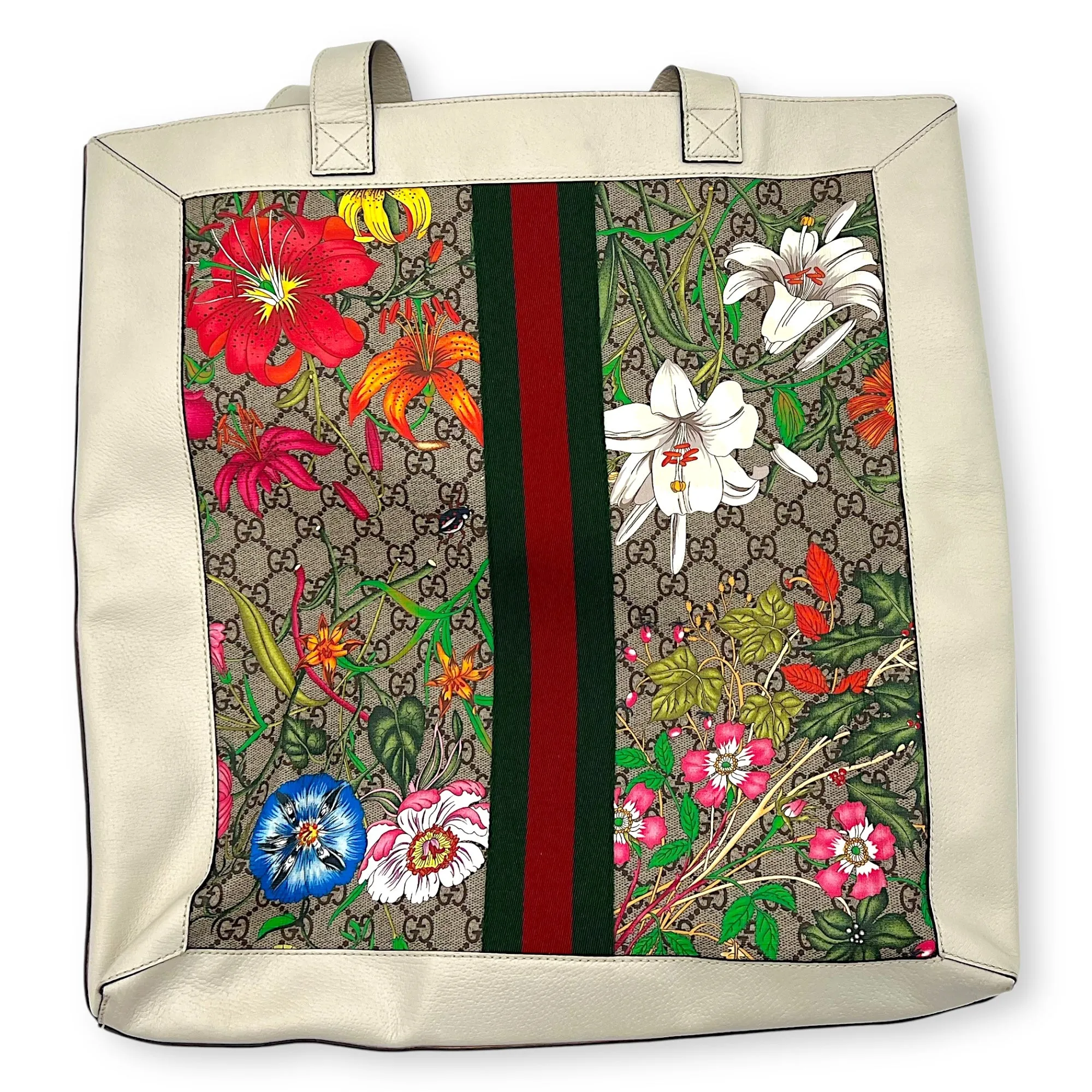 Ophidia Tote Bag White in Coated Canvas, Gold hardware