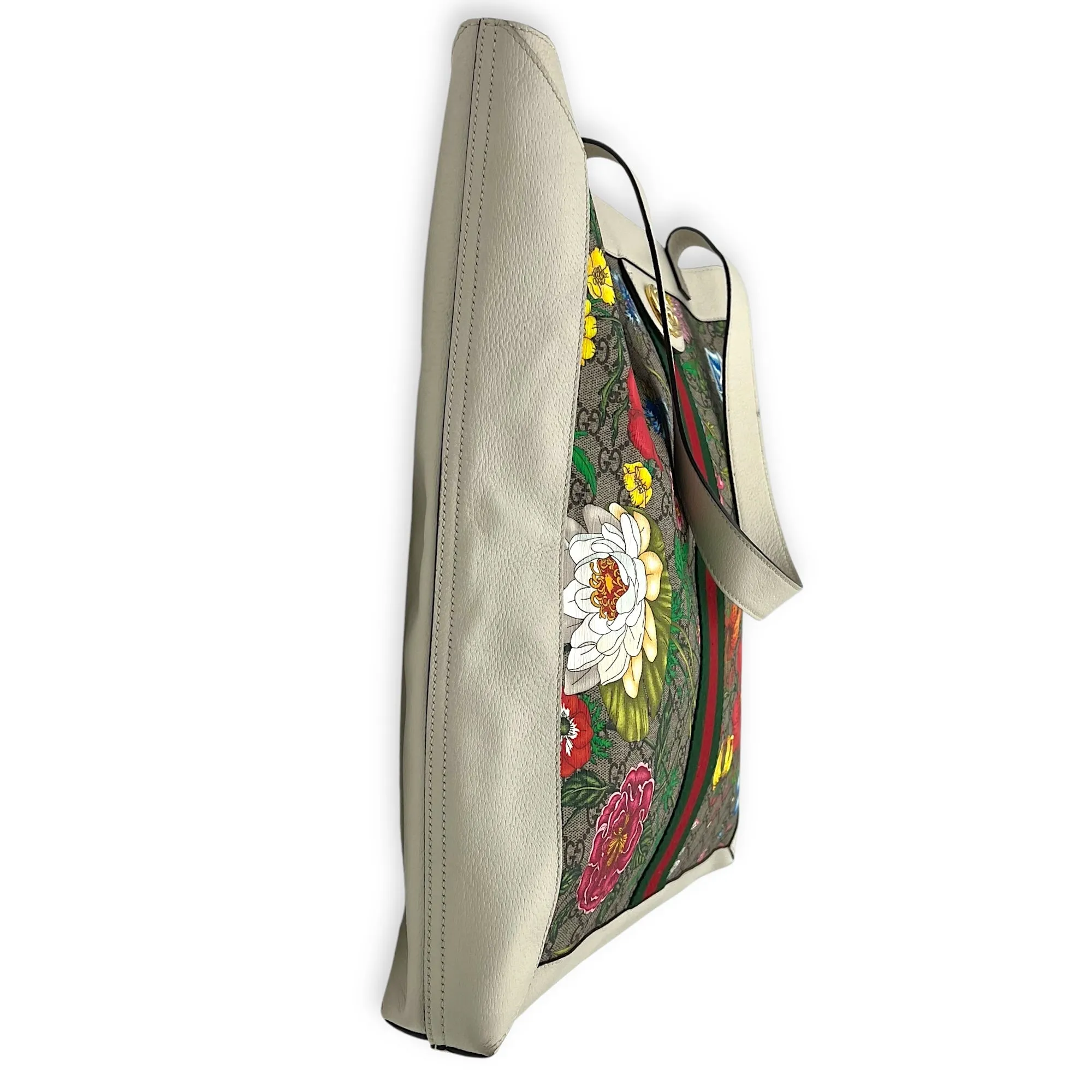Ophidia Tote Bag White in Coated Canvas, Gold hardware