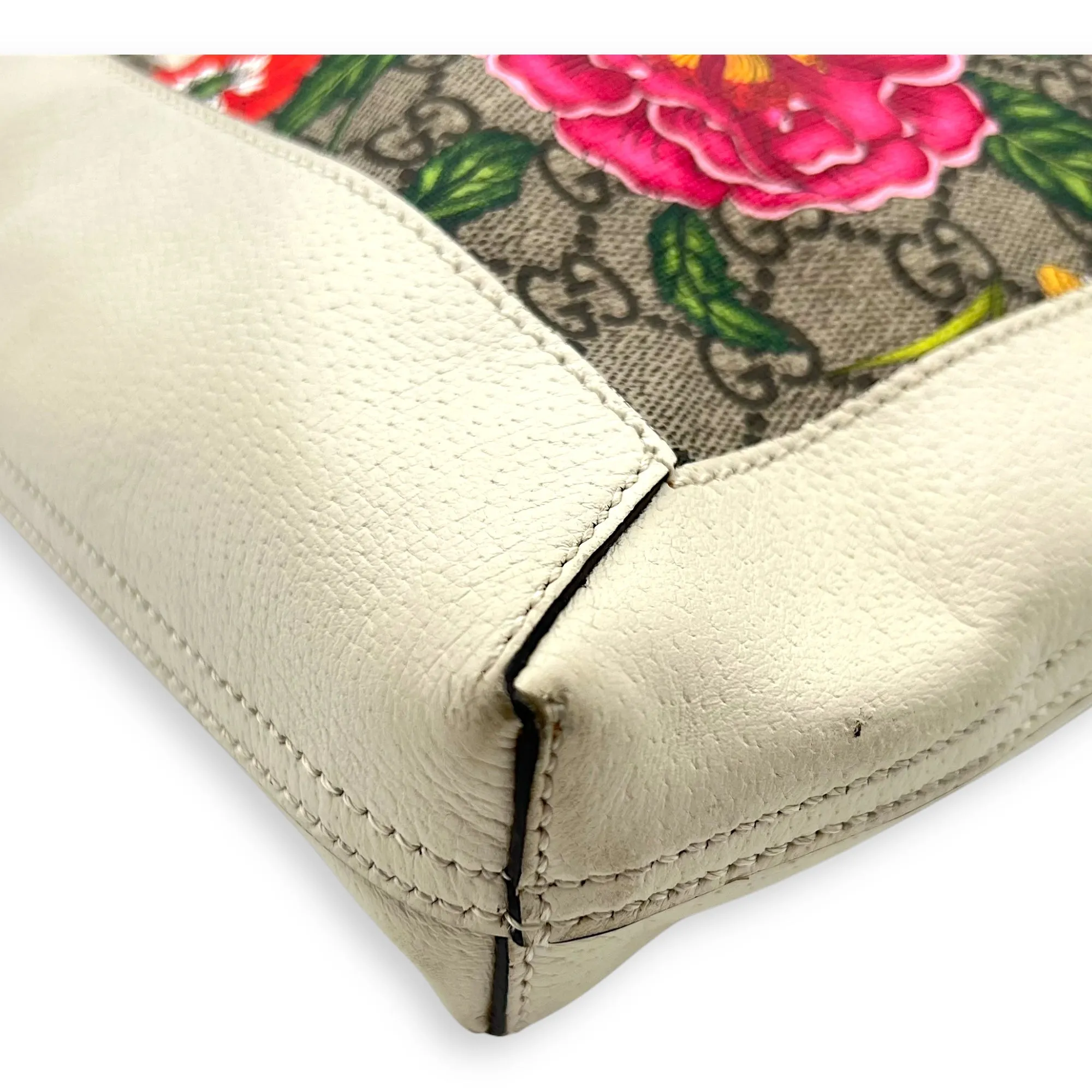 Ophidia Tote Bag White in Coated Canvas, Gold hardware