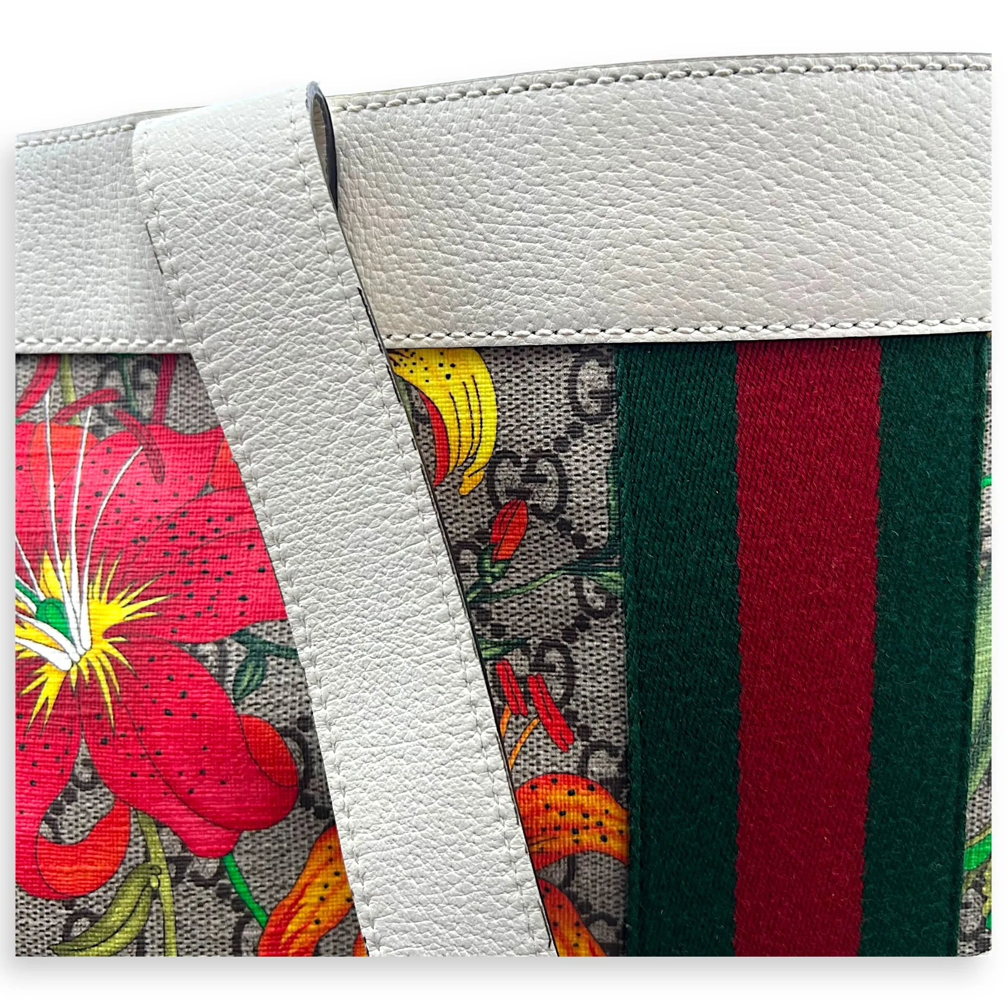 Ophidia Tote Bag White in Coated Canvas, Gold hardware
