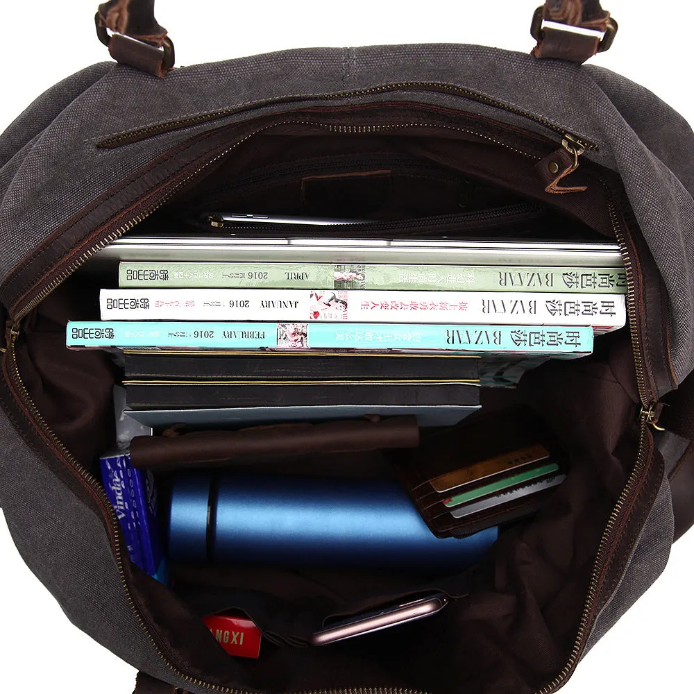 Oversized Canvas Duffle Bag with Leather Trim, Travel Bags for Men
