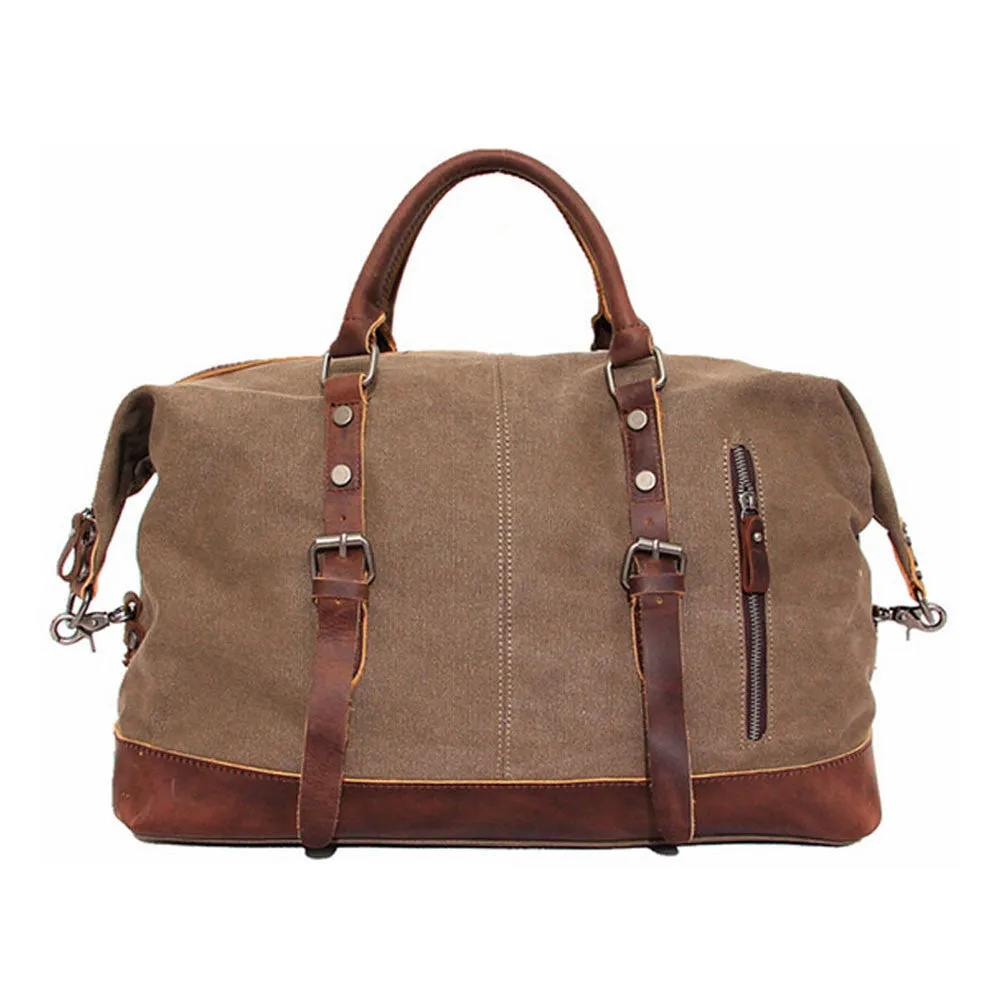 Oversized Canvas Duffle Bag with Leather Trim, Travel Bags for Men