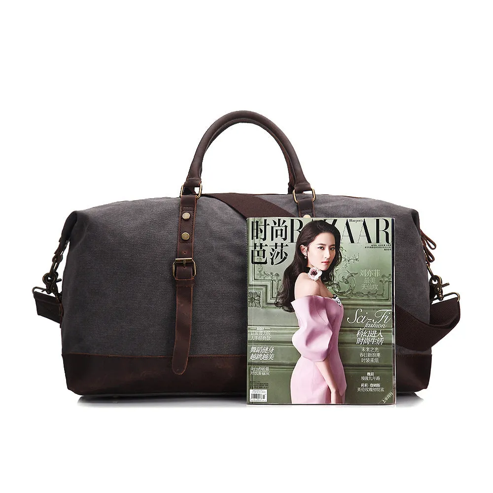 Oversized Canvas Duffle Bag with Leather Trim, Travel Bags for Men