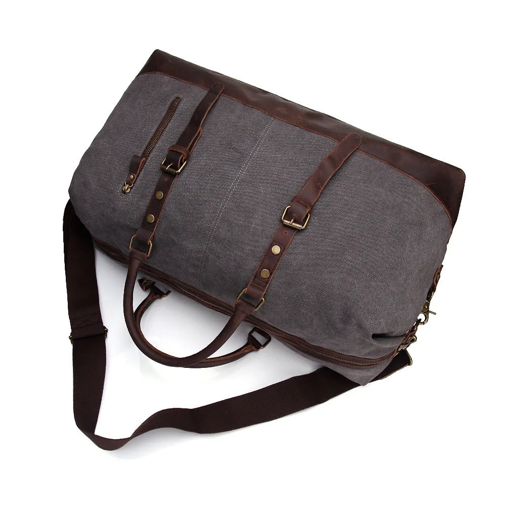 Oversized Canvas Duffle Bag with Leather Trim, Travel Bags for Men