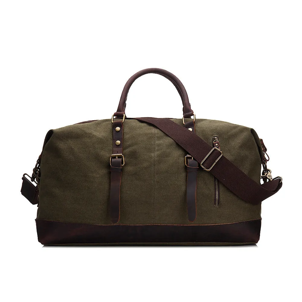 Oversized Canvas Duffle Bag with Leather Trim, Travel Bags for Men