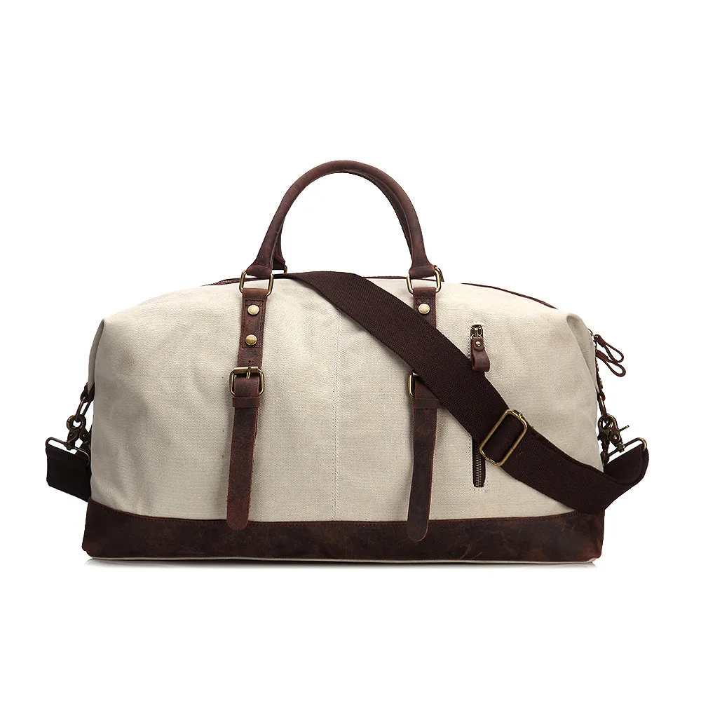 Oversized Canvas Duffle Bag with Leather Trim, Travel Bags for Men