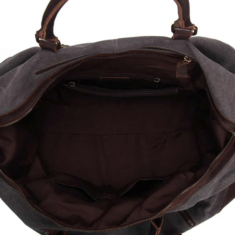 Oversized Canvas Duffle Bag with Leather Trim, Travel Bags for Men