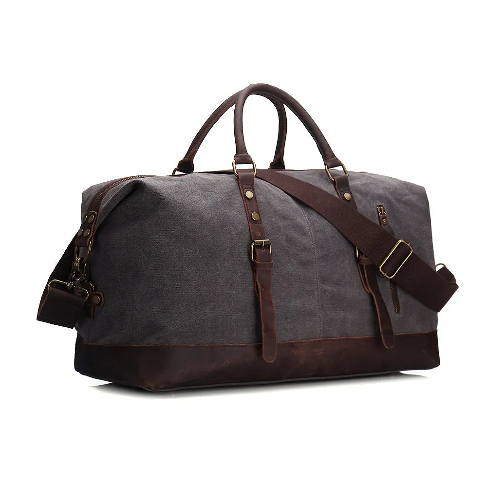 Oversized Canvas Duffle Bag with Leather Trim, Travel Bags for Men