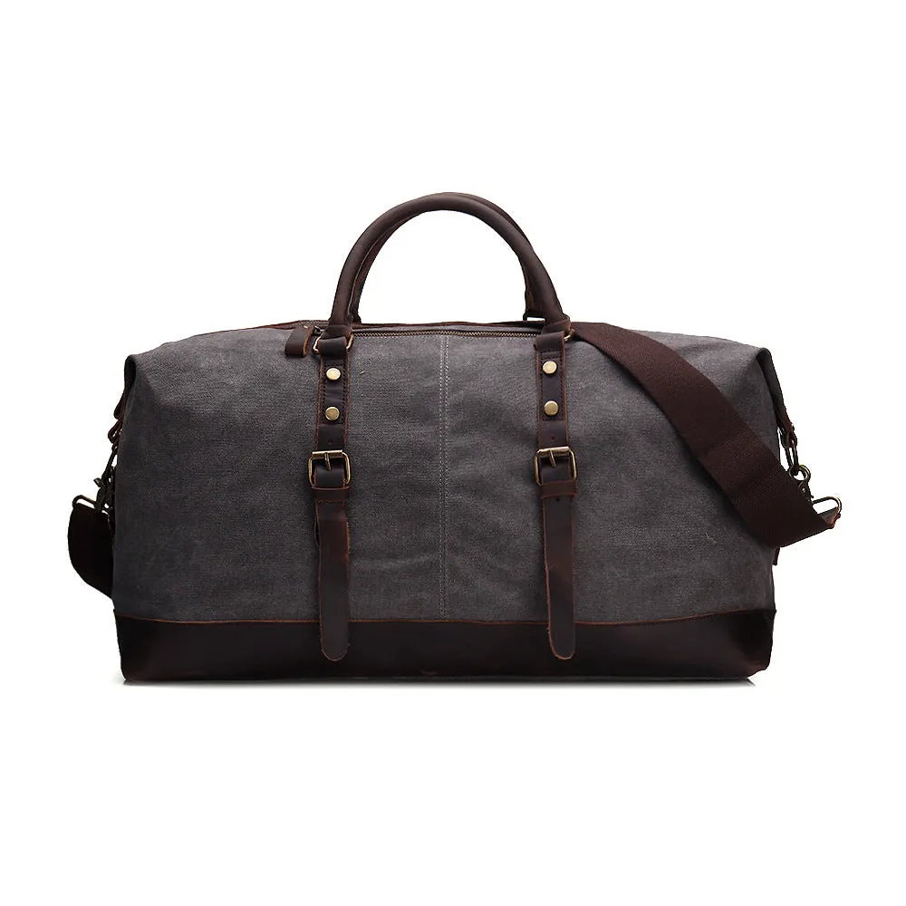 Oversized Canvas Duffle Bag with Leather Trim, Travel Bags for Men