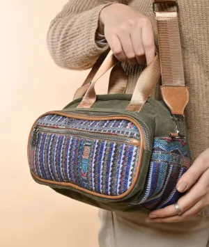 patterned woven Shoulder Bag - Olive