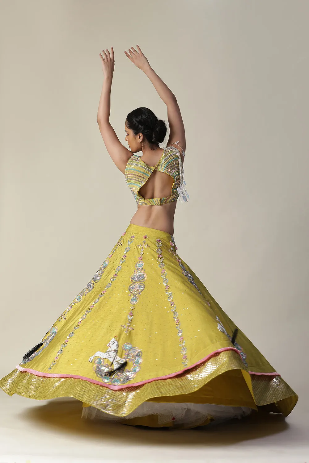 Pear Yellow Raw Silk Heavy Embroidered Lehenga Set