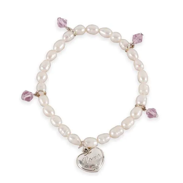Pearl Bracelet With Heart Charm, Boxed