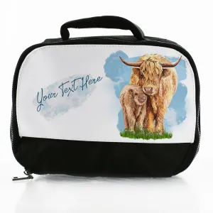 Personalised Kids Lunch Bag with Highland Cow & Custom Name