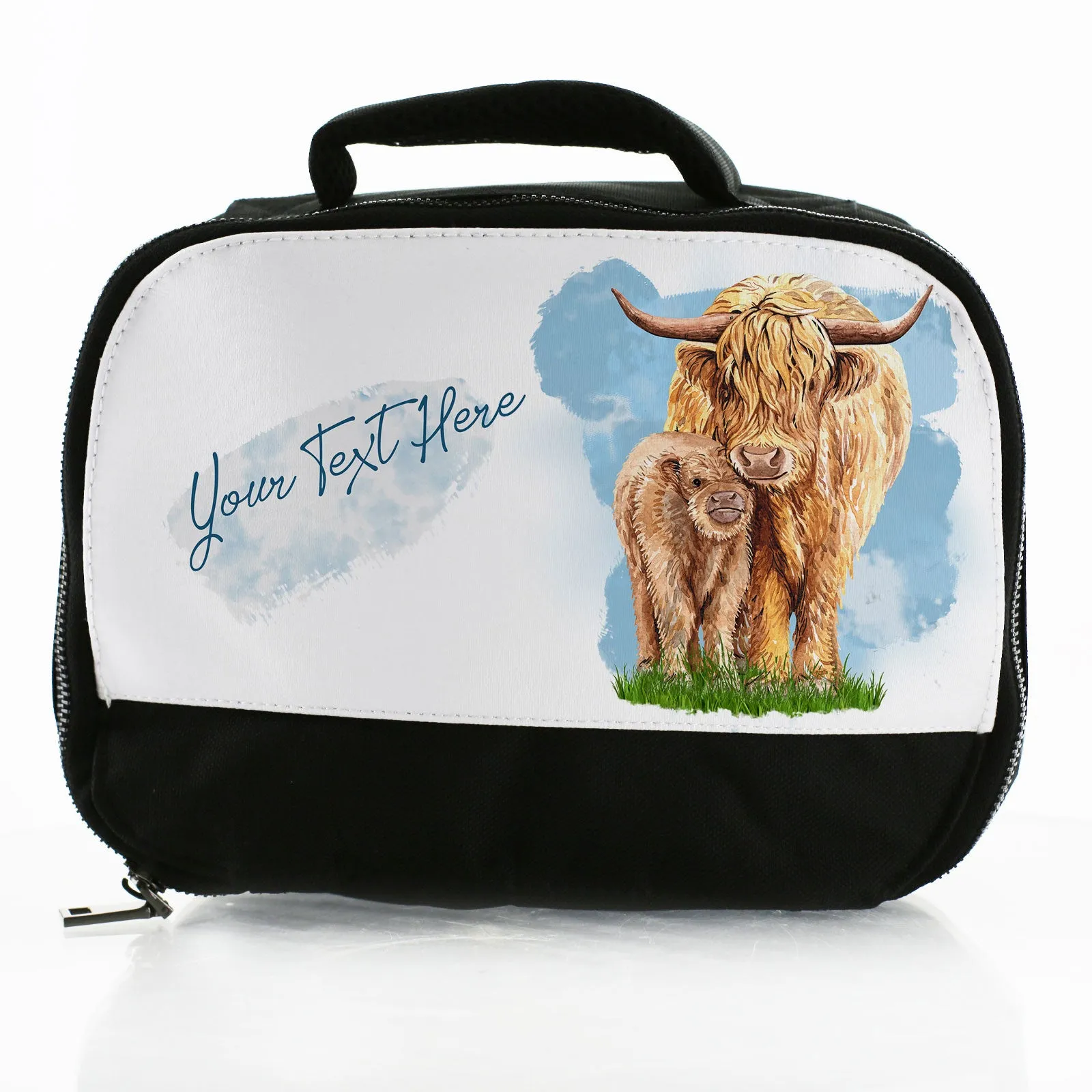 Personalised Kids Lunch Bag with Highland Cow & Custom Name