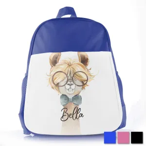 Personalised School Bag with Cute Text and Alpaca Bow Tie