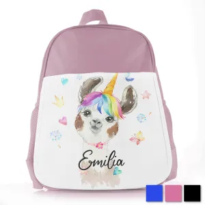 Personalised School Bag with Cute Text and Alpaca Unicorn