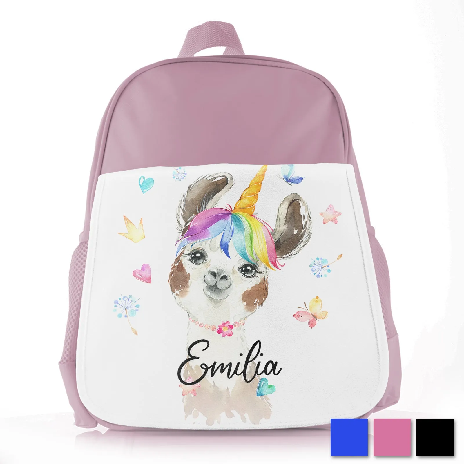 Personalised School Bag with Cute Text and Alpaca Unicorn