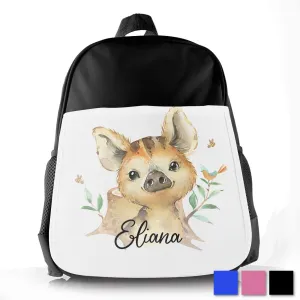 Personalised School Bag with Cute Text and Piglet Bird and Bees