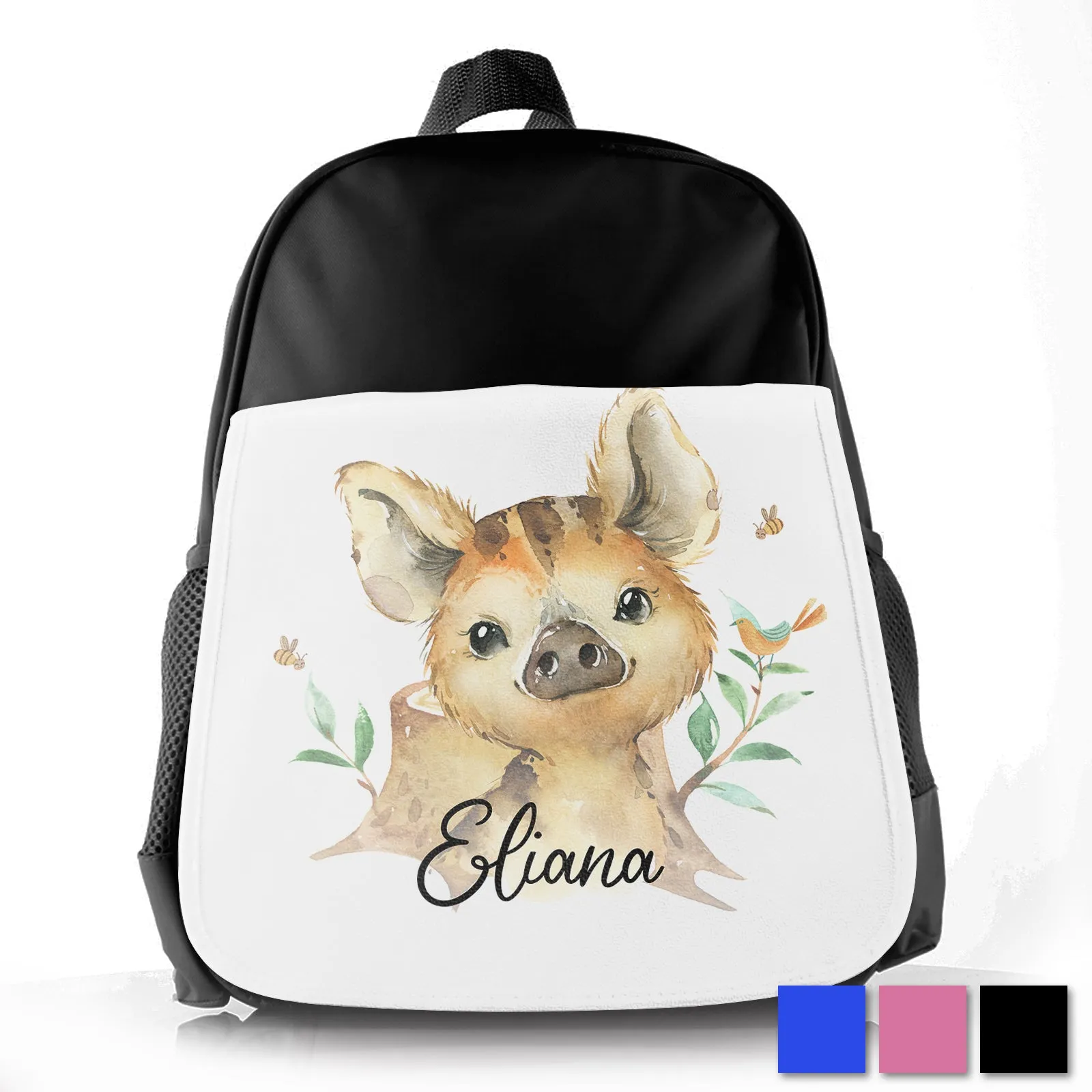 Personalised School Bag with Cute Text and Piglet Bird and Bees