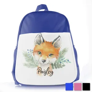 Personalised School Bag with Cute Text and Red Fox Blue Berries