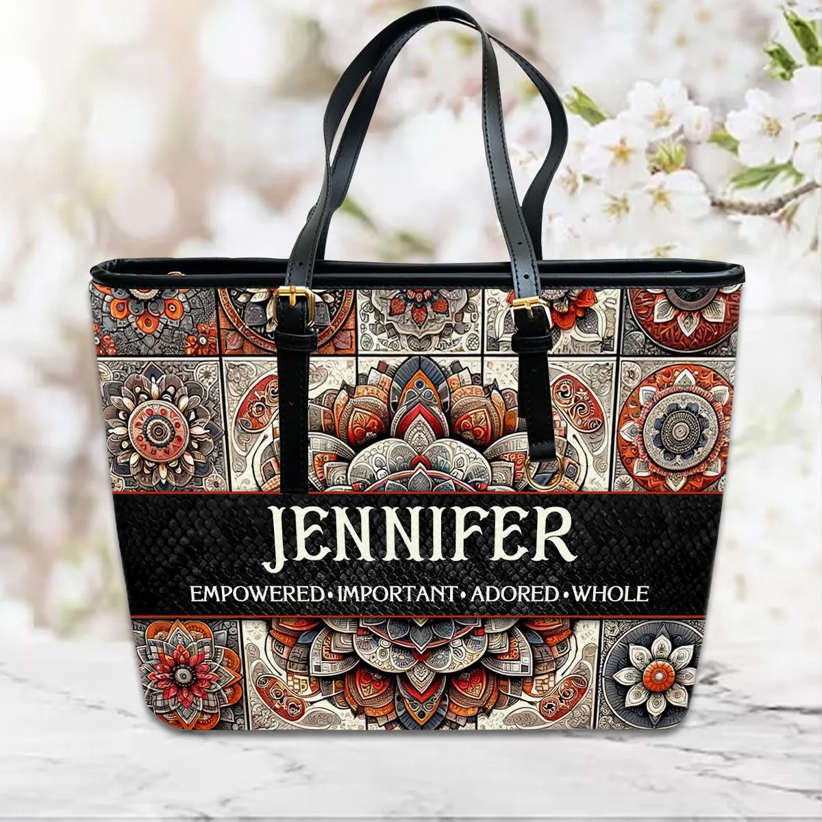 Personalized Mandala Leather Tote Bag - CHRISTIANARTBAG CABLTHB01170424.