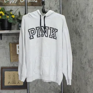 Pink by Victoria's Secret Womens Logo Graphic Hooded Pullover Sweatshirt Gray XL