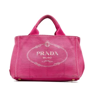 Pink Prada Small Canvas Canapa Logo Satchel