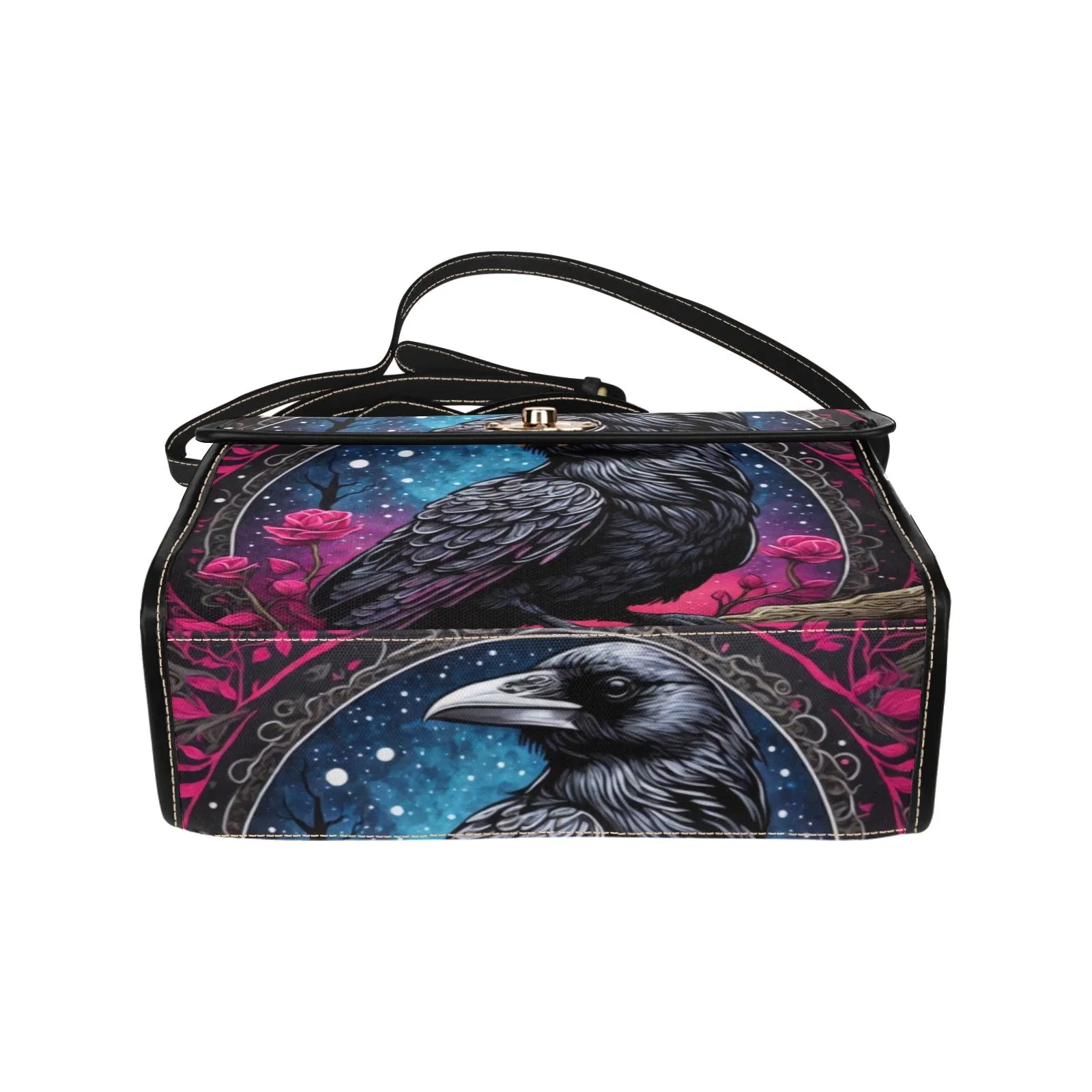 Pink Raven Cross Body Purse, Vegan Canvas Bag Edgar Allen Poe