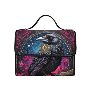Pink Raven Cross Body Purse, Vegan Canvas Bag Edgar Allen Poe