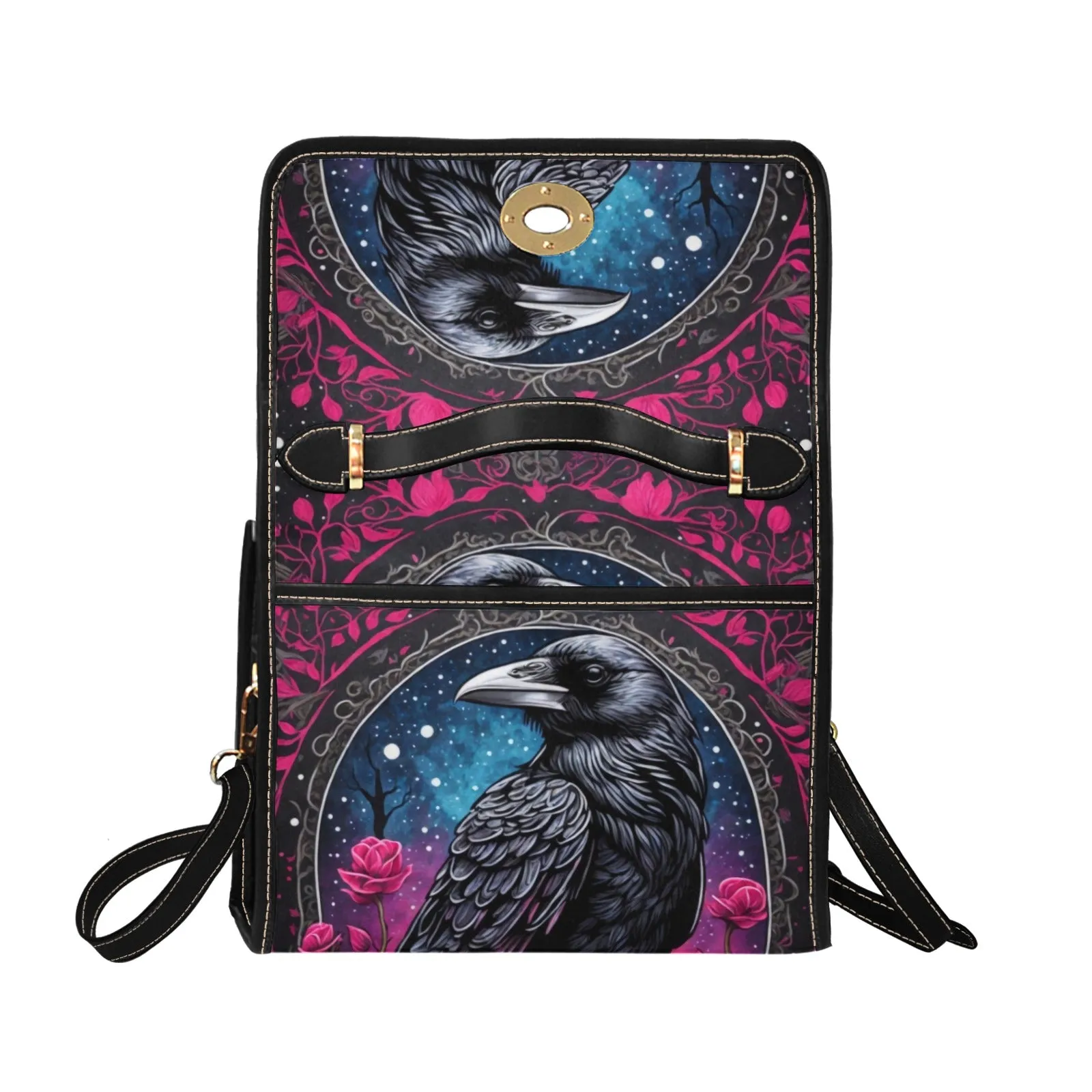 Pink Raven Cross Body Purse, Vegan Canvas Bag Edgar Allen Poe