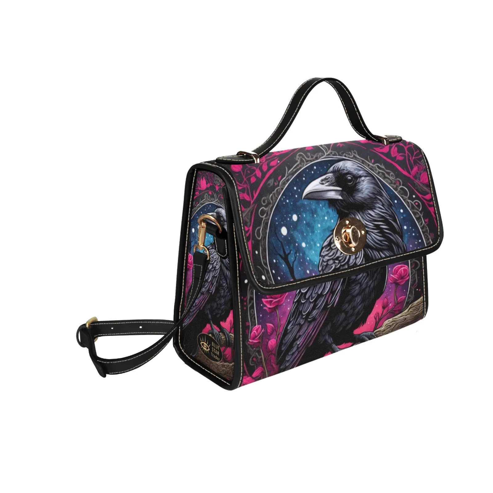 Pink Raven Cross Body Purse, Vegan Canvas Bag Edgar Allen Poe