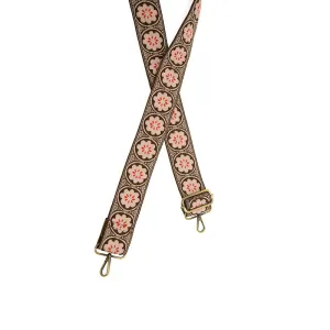 Pink Rosette Embroidered Guitar Strap 2"