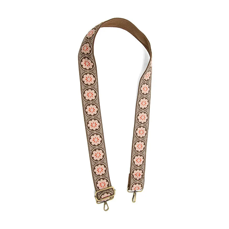 Pink Rosette Embroidered Guitar Strap 2"