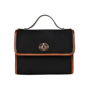 Plain Black Canvas Satchel Purse Brown Trim