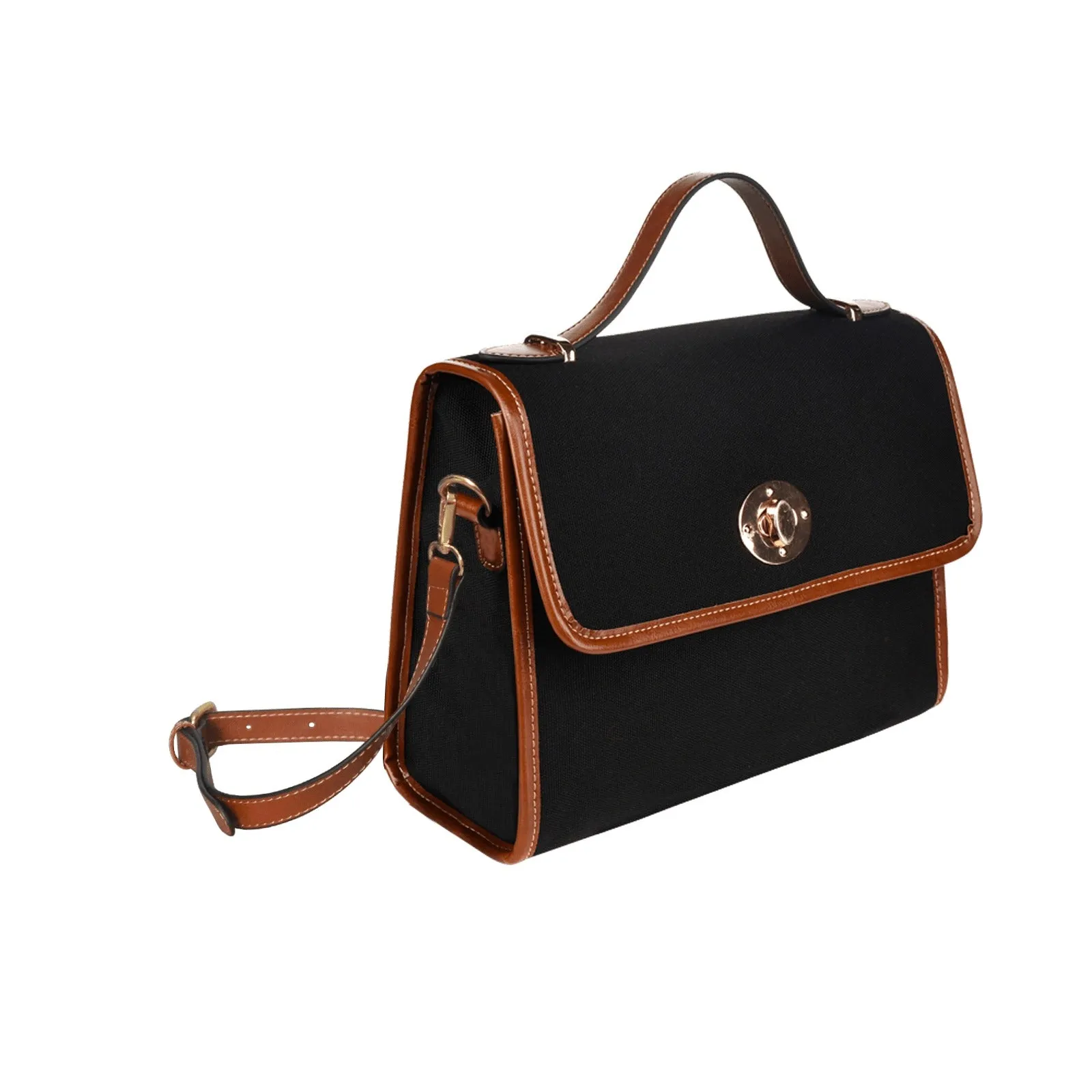 Plain Black Canvas Satchel Purse Brown Trim