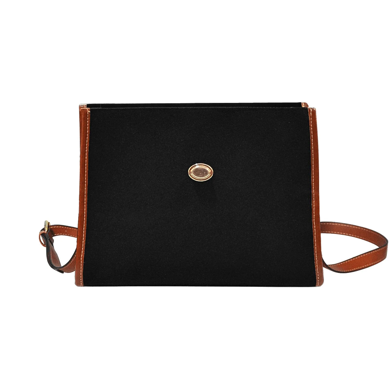 Plain Black Canvas Satchel Purse Brown Trim